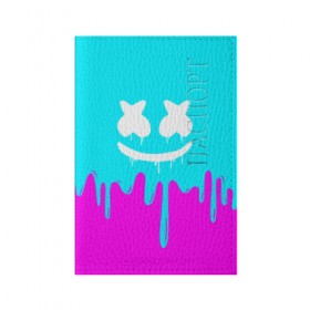 Обложка для паспорта матовая кожа с принтом MARSHMELLO в Петрозаводске, натуральная матовая кожа | размер 19,3 х 13,7 см; прозрачные пластиковые крепления | Тематика изображения на принте: colors | dj | marshmello | paints | usa | америка | брызги | клубная музыка | краска | маршмелло | музыка | музыкант