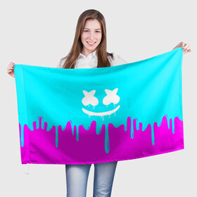 Флаг 3D с принтом MARSHMELLO в Петрозаводске, 100% полиэстер | плотность ткани — 95 г/м2, размер — 67 х 109 см. Принт наносится с одной стороны | colors | dj | marshmello | paints | usa | америка | брызги | клубная музыка | краска | маршмелло | музыка | музыкант