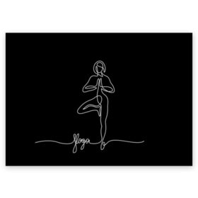 Поздравительная открытка с принтом Йога в Петрозаводске, 100% бумага | плотность бумаги 280 г/м2, матовая, на обратной стороне линовка и место для марки
 | black and white | culture | girl | graphics | indian | line | meditation | pose | yoga | графика | девушка | индийская | йога | культура | линия | медитация | черно белая