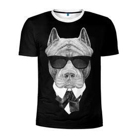 Мужская футболка 3D спортивная с принтом Питбуль в Петрозаводске, 100% полиэстер с улучшенными характеристиками | приталенный силуэт, круглая горловина, широкие плечи, сужается к линии бедра | animals | black | black and white | cool | dog | fight | gentleman | head | illustration | pitbull | swag | white | авторитет | белая | бойцовый | галстук бабочка | голова | джентльмен | животные | иллюстрация | костюм | крутой | очки | 