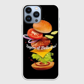 Чехол для iPhone 13 Pro Max с принтом Гамбургер в Петрозаводске,  |  | bun | cheese | cucumber | explosion | hamburger | ingredients | inscription | ketchup | meat | onion | salad | sesame | share | tomato | tomatoes | булочка | взрыв | гамбургер | доля | ингредиенты | кетчуп | кунжут | лук | мясо | надпись | огурец | помидо