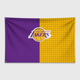 Флаг-баннер с принтом Lakers (1) в Петрозаводске, 100% полиэстер | размер 67 х 109 см, плотность ткани — 95 г/м2; по краям флага есть четыре люверса для крепления | ball | basket | basketball | kobu | lakers | lebron | los angeles | баскетбол | коюи | леброн | лейкерс | лос анджелис