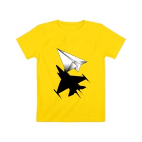 Детская футболка хлопок с принтом ВВС в Петрозаводске, 100% хлопок | круглый вырез горловины, полуприлегающий силуэт, длина до линии бедер | aircraft | camouflage | flight | paper | shadow | ввс | камуфляж | полет | самолет | тень