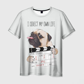 Мужская футболка 3D с принтом I direct my own life в Петрозаводске, 100% полиэфир | прямой крой, круглый вырез горловины, длина до линии бедер | animal | board | direct | dog | his | i | life | pug | slate | the inscription | грифельная | доска | животное | жизнь | мопс | надпись | направляю | свою | собака | я