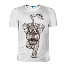 Мужская футболка 3D спортивная с принтом Yoga time в Петрозаводске, 100% полиэстер с улучшенными характеристиками | приталенный силуэт, круглая горловина, широкие плечи, сужается к линии бедра | Тематика изображения на принте: animal | culture | elephant | graphics | india | indian | meditation | posture | stand | yoga | графика | животное | индийский | индия | йога | культура | медитация | слон | стойка