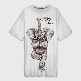 Платье-футболка 3D с принтом Yoga time в Петрозаводске,  |  | animal | culture | elephant | graphics | india | indian | meditation | posture | stand | yoga | графика | животное | индийский | индия | йога | культура | медитация | слон | стойка