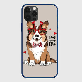 Чехол для iPhone 12 Pro с принтом I need your love в Петрозаводске, силикон | область печати: задняя сторона чехла, без боковых панелей | animal | bow tie | breed | corgi | cute | dog | funny | hearts | holiday | pembroke | polka dot | red | saint | valentine | валентина | вельш корги | галстук бабочка | горошек | день | животное | красный | любовь | милая | очки | пемброк | пород