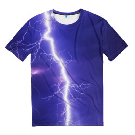 Мужская футболка 3D с принтом Молния. в Петрозаводске, 100% полиэфир | прямой крой, круглый вырез горловины, длина до линии бедер | вспышка | интересная | молния | небо | необычная | прикольная | яркая