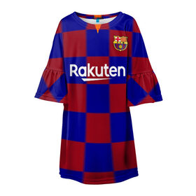 Детское платье 3D с принтом Barcelona Messi в Петрозаводске, 100% полиэстер | прямой силуэт, чуть расширенный к низу. Круглая горловина, на рукавах — воланы | barca | fc barca | fc barcelona | барса | лионель месси | мадрид барселона | фк барселона | форма барселоны | форма месси | футбольная форма | юнайтед барселона