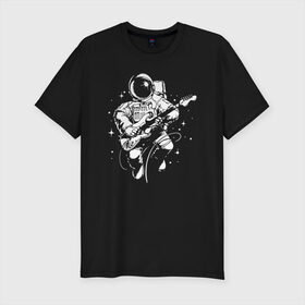 Мужская футболка премиум с принтом Cosmorock в Петрозаводске, 92% хлопок, 8% лайкра | приталенный силуэт, круглый вырез ворота, длина до линии бедра, короткий рукав | cosmonaut | cosmos | guitar | music | rock | space | spacesuit | star | гитара | звезда | космонавт | космос | музыка | скафандр