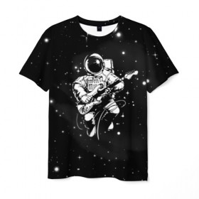 Мужская футболка 3D с принтом Cosmorock в Петрозаводске, 100% полиэфир | прямой крой, круглый вырез горловины, длина до линии бедер | cosmonaut | cosmos | guitar | music | rock | space | spacesuit | star | гитара | звезда | космонавт | космос | музыка | скафандр