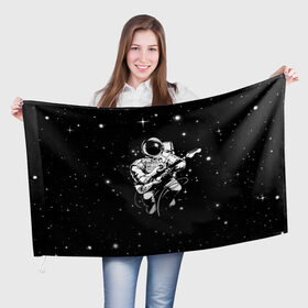 Флаг 3D с принтом Cosmorock в Петрозаводске, 100% полиэстер | плотность ткани — 95 г/м2, размер — 67 х 109 см. Принт наносится с одной стороны | cosmonaut | cosmos | guitar | music | rock | space | spacesuit | star | гитара | звезда | космонавт | космос | музыка | скафандр