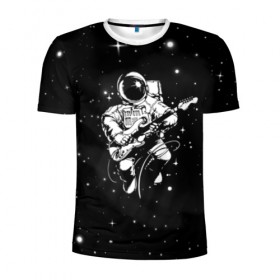 Мужская футболка 3D спортивная с принтом Cosmorock в Петрозаводске, 100% полиэстер с улучшенными характеристиками | приталенный силуэт, круглая горловина, широкие плечи, сужается к линии бедра | Тематика изображения на принте: cosmonaut | cosmos | guitar | music | rock | space | spacesuit | star | гитара | звезда | космонавт | космос | музыка | скафандр