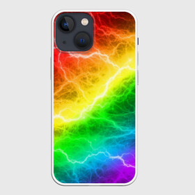 Чехол для iPhone 13 mini с принтом RAINBOW THUNDER | РАДУЖНЫЕ МОЛНИИ в Петрозаводске,  |  | Тематика изображения на принте: battle | battle fire | battle thunder | blue | fire | rainbow | red | texture | thunder | битва | битва молний | битва огней | гроза | молнии | радуга | текстура