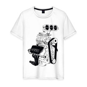 Мужская футболка хлопок с принтом Engine в Петрозаводске, 100% хлопок | прямой крой, круглый вырез горловины, длина до линии бедер, слегка спущенное плечо. | авто | автомобиль | автотюнинг | гараж | двигатель | машина | мотор | техника | тюнинг