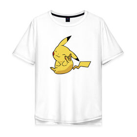 Мужская футболка хлопок Oversize с принтом Пикачу в Петрозаводске, 100% хлопок | свободный крой, круглый ворот, “спинка” длиннее передней части | detective pikachu | pikachu | pokeball | pokemon | детектив пикачу | пикачу | покебол | покемон