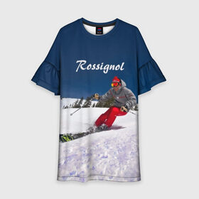 Детское платье 3D с принтом Rossignol в Петрозаводске, 100% полиэстер | прямой силуэт, чуть расширенный к низу. Круглая горловина, на рукавах — воланы | france | movement | rossignol | snow | speed | вершина | горные лыжи | горы | движение | скорость | снег | франция