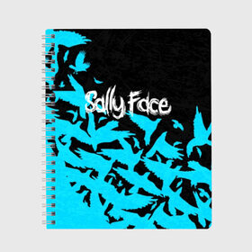 Тетрадь с принтом SALLY FACE в Петрозаводске, 100% бумага | 48 листов, плотность листов — 60 г/м2, плотность картонной обложки — 250 г/м2. Листы скреплены сбоку удобной пружинной спиралью. Уголки страниц и обложки скругленные. Цвет линий — светло-серый
 | Тематика изображения на принте: birds | face | game | horror | larry | sally | sally face | sanity s fall | вороны | игра | ларри | мальчик с протезом | птицы | салли | салли фейс | ужасы