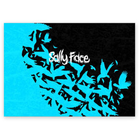 Поздравительная открытка с принтом SALLY FACE в Петрозаводске, 100% бумага | плотность бумаги 280 г/м2, матовая, на обратной стороне линовка и место для марки
 | birds | face | game | horror | larry | sally | sally face | sanity s fall | вороны | игра | ларри | мальчик с протезом | птицы | салли | салли фейс | ужасы