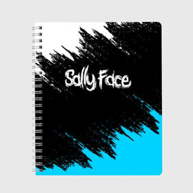 Тетрадь с принтом SALLY FACE в Петрозаводске, 100% бумага | 48 листов, плотность листов — 60 г/м2, плотность картонной обложки — 250 г/м2. Листы скреплены сбоку удобной пружинной спиралью. Уголки страниц и обложки скругленные. Цвет линий — светло-серый
 | Тематика изображения на принте: face | game | horror | larry | sally | sally face | sanity s fall | брызги | игра | краски | ларри | мальчик с протезом | салли | салли фейс | ужасы