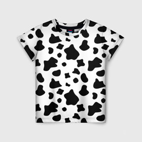 Детская футболка 3D с принтом Корова в Петрозаводске, 100% гипоаллергенный полиэфир | прямой крой, круглый вырез горловины, длина до линии бедер, чуть спущенное плечо, ткань немного тянется | animal | black white | cow | pattern | животное | кавай | корова | паттерн | пятна | черно белое
