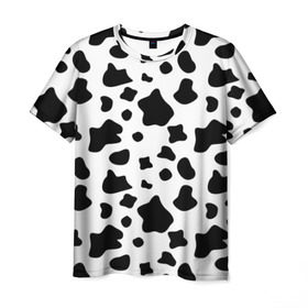 Мужская футболка 3D с принтом Корова в Петрозаводске, 100% полиэфир | прямой крой, круглый вырез горловины, длина до линии бедер | animal | black white | cow | pattern | животное | кавай | корова | паттерн | пятна | черно белое