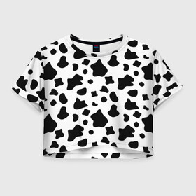 Женская футболка Crop-top 3D с принтом Корова в Петрозаводске, 100% полиэстер | круглая горловина, длина футболки до линии талии, рукава с отворотами | animal | black white | cow | pattern | животное | кавай | корова | паттерн | пятна | черно белое