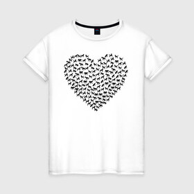 Женская футболка хлопок с принтом Собаковое сердце. в Петрозаводске, 100% хлопок | прямой крой, круглый вырез горловины, длина до линии бедер, слегка спущенное плечо | животные | любовь | милые | прикольная | прикольный | сердечки | сердце | собаки | собачки