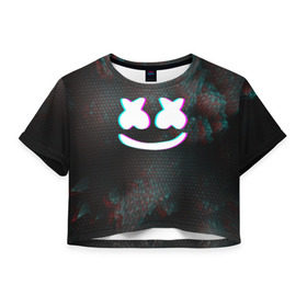 Женская футболка Cropp-top с принтом MARSHMELLO в Петрозаводске, 100% полиэстер | круглая горловина, длина футболки до линии талии, рукава с отворотами | dj | glitch | marshmello | usa | америка | глитч | клубная музыка | маршмелло | музыка | музыкант