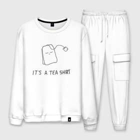 Мужской костюм хлопок с принтом TEA SHIRT в Петрозаводске, 100% хлопок | на свитшоте круглая горловина, мягкая резинка по низу. Брюки заужены к низу, на них два вида карманов: два “обычных” по бокам и два объемных, с клапанами, расположенные ниже линии бедра. Брюки с мягкой трикотажной резинкой на поясе и по низу штанин. В поясе для дополнительного комфорта — широкие завязки | beauty | cute | funny | handsome | tea | teabag | милота | пакетик