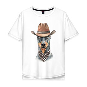 Мужская футболка хлопок Oversize с принтом Доберман в Петрозаводске, 100% хлопок | свободный крой, круглый ворот, “спинка” длиннее передней части | Тематика изображения на принте: dobermann | dog | доберман | собака | собаки