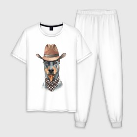 Мужская пижама хлопок с принтом Доберман в Петрозаводске, 100% хлопок | брюки и футболка прямого кроя, без карманов, на брюках мягкая резинка на поясе и по низу штанин
 | dobermann | dog | доберман | собака | собаки