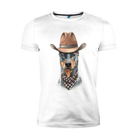 Мужская футболка премиум с принтом Доберман в Петрозаводске, 92% хлопок, 8% лайкра | приталенный силуэт, круглый вырез ворота, длина до линии бедра, короткий рукав | dobermann | dog | доберман | собака | собаки