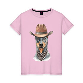 Женская футболка хлопок с принтом Доберман в Петрозаводске, 100% хлопок | прямой крой, круглый вырез горловины, длина до линии бедер, слегка спущенное плечо | dobermann | dog | доберман | собака | собаки