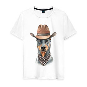 Мужская футболка хлопок с принтом Доберман в Петрозаводске, 100% хлопок | прямой крой, круглый вырез горловины, длина до линии бедер, слегка спущенное плечо. | dobermann | dog | доберман | собака | собаки