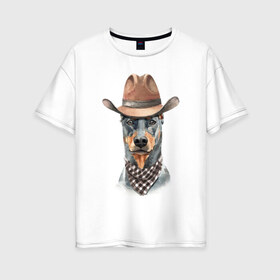 Женская футболка хлопок Oversize с принтом Доберман в Петрозаводске, 100% хлопок | свободный крой, круглый ворот, спущенный рукав, длина до линии бедер
 | dobermann | dog | доберман | собака | собаки