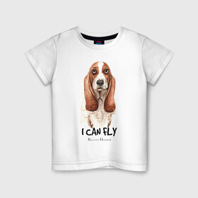 Детская футболка хлопок с принтом Бассет-хаунд в Петрозаводске, 100% хлопок | круглый вырез горловины, полуприлегающий силуэт, длина до линии бедер | Тематика изображения на принте: dog | бассет | бассет хаунд | собака | собаки | хаунд