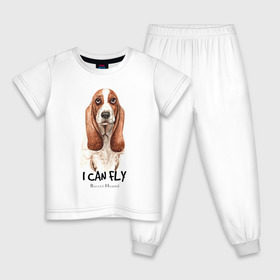 Детская пижама хлопок с принтом Бассет-хаунд в Петрозаводске, 100% хлопок |  брюки и футболка прямого кроя, без карманов, на брюках мягкая резинка на поясе и по низу штанин
 | Тематика изображения на принте: dog | бассет | бассет хаунд | собака | собаки | хаунд