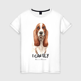 Женская футболка хлопок с принтом Бассет-хаунд в Петрозаводске, 100% хлопок | прямой крой, круглый вырез горловины, длина до линии бедер, слегка спущенное плечо | dog | бассет | бассет хаунд | собака | собаки | хаунд
