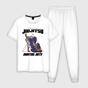 Мужская пижама хлопок с принтом Джиу-джитсу в Петрозаводске, 100% хлопок | брюки и футболка прямого кроя, без карманов, на брюках мягкая резинка на поясе и по низу штанин
 | jiu jitsu | джиу джитсу | джиу джицу