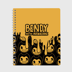 Тетрадь с принтом Bendy And The Ink Machine (36) в Петрозаводске, 100% бумага | 48 листов, плотность листов — 60 г/м2, плотность картонной обложки — 250 г/м2. Листы скреплены сбоку удобной пружинной спиралью. Уголки страниц и обложки скругленные. Цвет линий — светло-серый
 | bendy | bendy and the ink machine | devil | game | horror | ink | mask | бенди | бенди и чернильная машина | краска | чернила