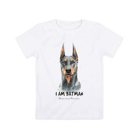 Детская футболка хлопок с принтом Доберман в Петрозаводске, 100% хлопок | круглый вырез горловины, полуприлегающий силуэт, длина до линии бедер | doberman | доберман | пинчер | собака | собаки