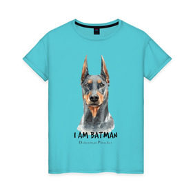 Женская футболка хлопок с принтом Доберман в Петрозаводске, 100% хлопок | прямой крой, круглый вырез горловины, длина до линии бедер, слегка спущенное плечо | doberman | доберман | пинчер | собака | собаки