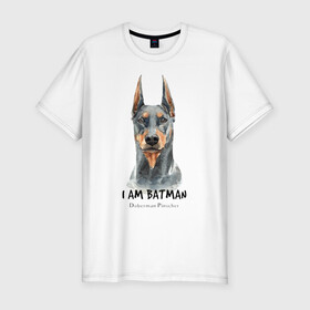 Мужская футболка хлопок Slim с принтом Доберман в Петрозаводске, 92% хлопок, 8% лайкра | приталенный силуэт, круглый вырез ворота, длина до линии бедра, короткий рукав | doberman | доберман | пинчер | собака | собаки