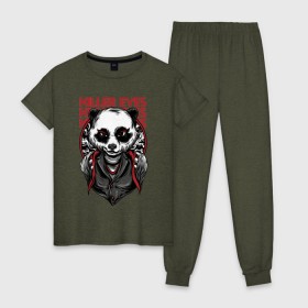 Женская пижама хлопок с принтом Панда Киллер в Петрозаводске, 100% хлопок | брюки и футболка прямого кроя, без карманов, на брюках мягкая резинка на поясе и по низу штанин | killer | panda | бандит | гангстер | мафия | панда | панды