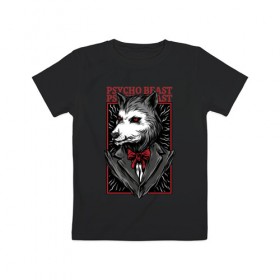 Детская футболка хлопок с принтом Волк в Петрозаводске, 100% хлопок | круглый вырез горловины, полуприлегающий силуэт, длина до линии бедер | mafia | wolf | бандит | волк | волки | гангстер | зверь | мафиози | мафия