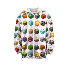 Детская куртка 3D с принтом Minecraft в Петрозаводске, 100% полиэстер | застежка — молния, подол и капюшон оформлены резинкой с фиксаторами, по бокам — два кармана без застежек, один потайной карман на груди, плотность верхнего слоя — 90 г/м2; плотность флисового подклада — 260 г/м2 | funny | mine | minecraft | mods | noob | pro | skins | story | vs | zombie | инди | конструктор | майнкрафт | моды | нуб | скин | скрипер | шахта