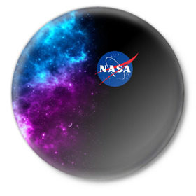 Значок с принтом NASA (SPACE) 4.2 в Петрозаводске,  металл | круглая форма, металлическая застежка в виде булавки | Тематика изображения на принте: nasa | paint | space | звезды | космос | краска | наса | черная дыра