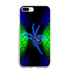 Чехол для iPhone 7Plus/8 Plus матовый с принтом Паук на ночной охоте в Петрозаводске, Силикон | Область печати: задняя сторона чехла, без боковых панелей | зеленая броня | зеленый неон | классный дизайн | ночь | паук | паук дизайн | паук на охоте | паук охотник | пчелиные | соты | темная футболка | футболка с пауком | черные соты