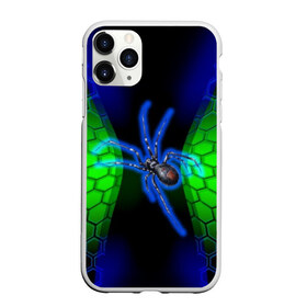 Чехол для iPhone 11 Pro матовый с принтом Паук на ночной охоте в Петрозаводске, Силикон |  | Тематика изображения на принте: зеленая броня | зеленый неон | классный дизайн | ночь | паук | паук дизайн | паук на охоте | паук охотник | пчелиные | соты | темная футболка | футболка с пауком | черные соты